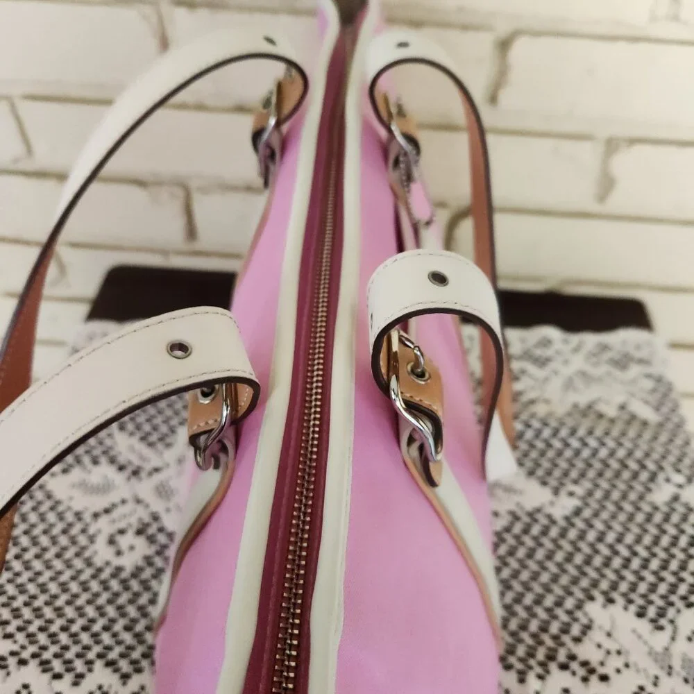 Vintage Coach Hampton Pink & White Leather Shoulder Bag Tote Purse